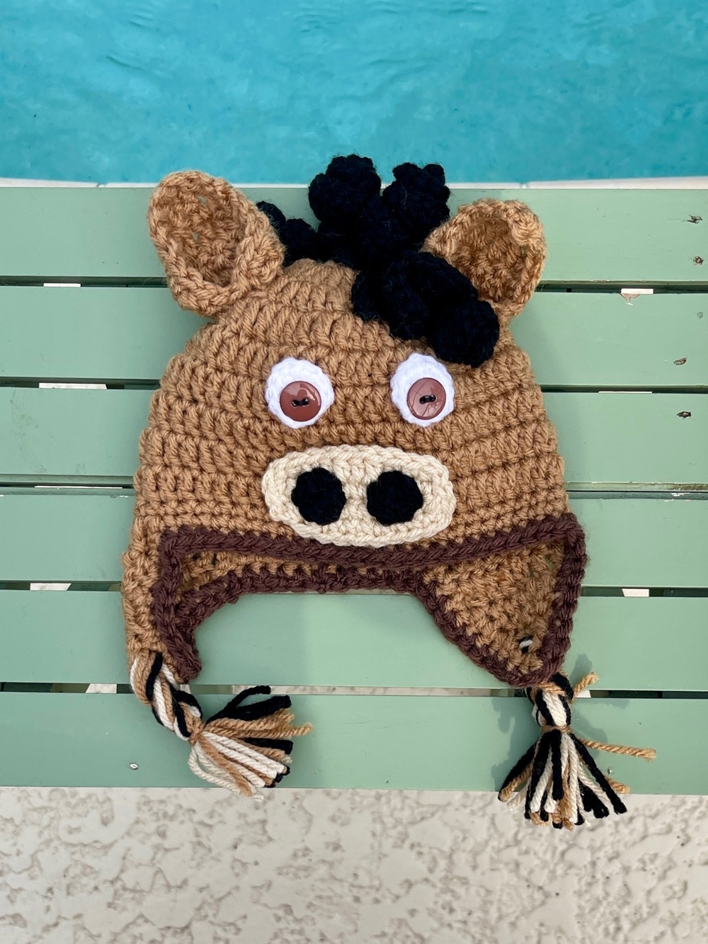 Handmade Crochet Brown Horse Earflap Baby Hat